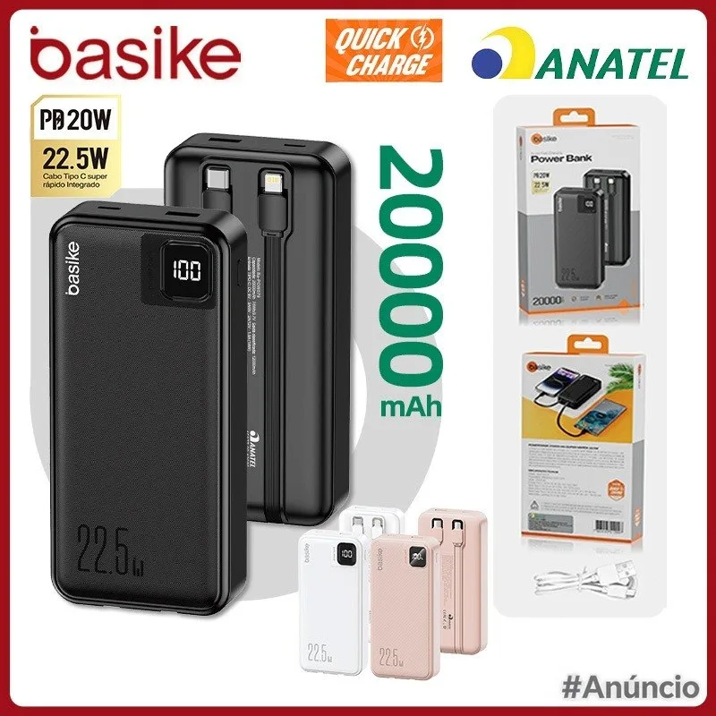 Basike Carregador Portátil Power Bank 20000mAh Bateria Externa Para iPhone Samsung Pow079