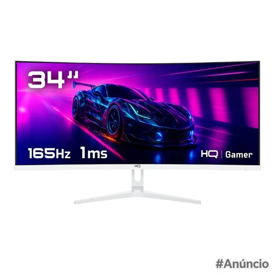 Monitor Gamer 34 Curvo Branco 1ms, 165Hz, UltraWide QHD - 3440x1440 AMD FreeSync, HDMI, DP, HQ Premium HQW34C16