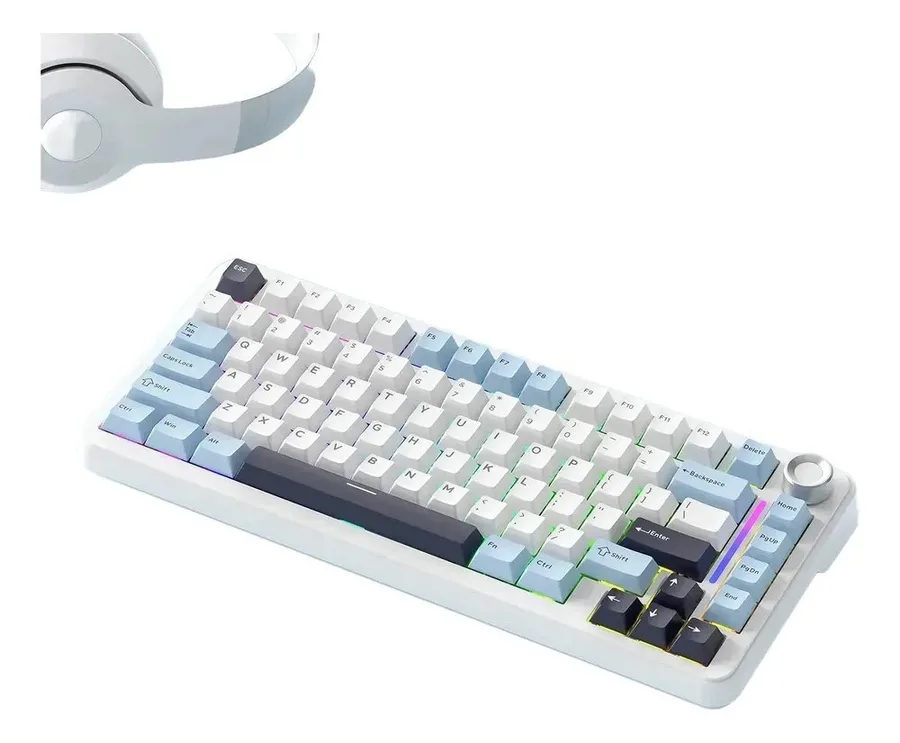 Teclado Mecânico F75 Sem Fio 75 Rgb Glacier Blue