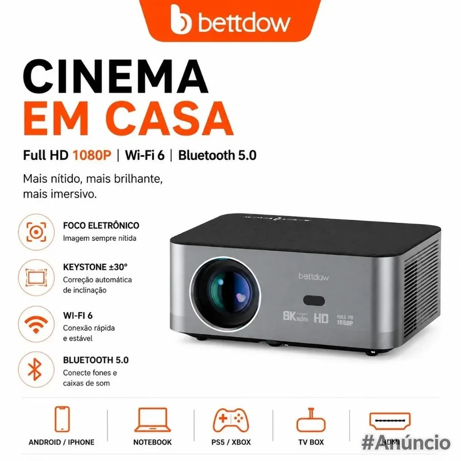 BETTDOW Full HD 1080P Projetor 4K 8K 700ANSI 13000Lumens Android WiFi LED Projetor de filme de vídeo LED Home Theater