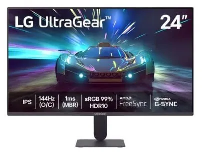 LG UltraGear Monitor Gamer 24 IPS 144Hz OC 1ms MBR Full HD 1920x1080 HDR10 NVIDIA G-SYNC AMD FreeSync, Preto - 24G411A