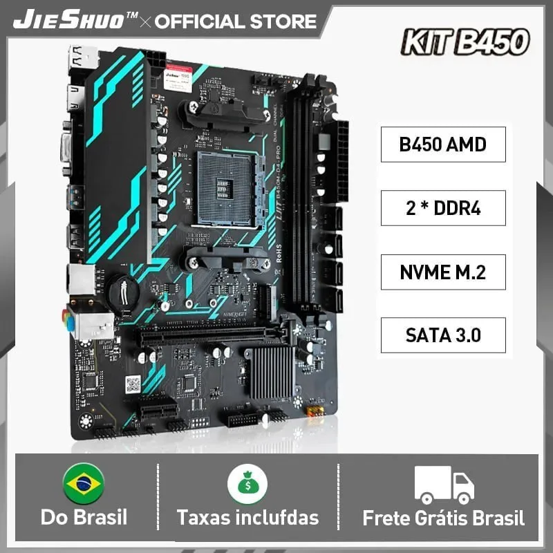 B450m D4 PRO Jieshuo Placa Mãe AM4 DDR4 Black