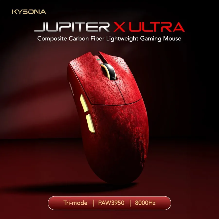 Mouse Gamer Sem Fio KYSONA Jupiter X Ultra 3950 54L15, Fibra de Carbono PAW3950