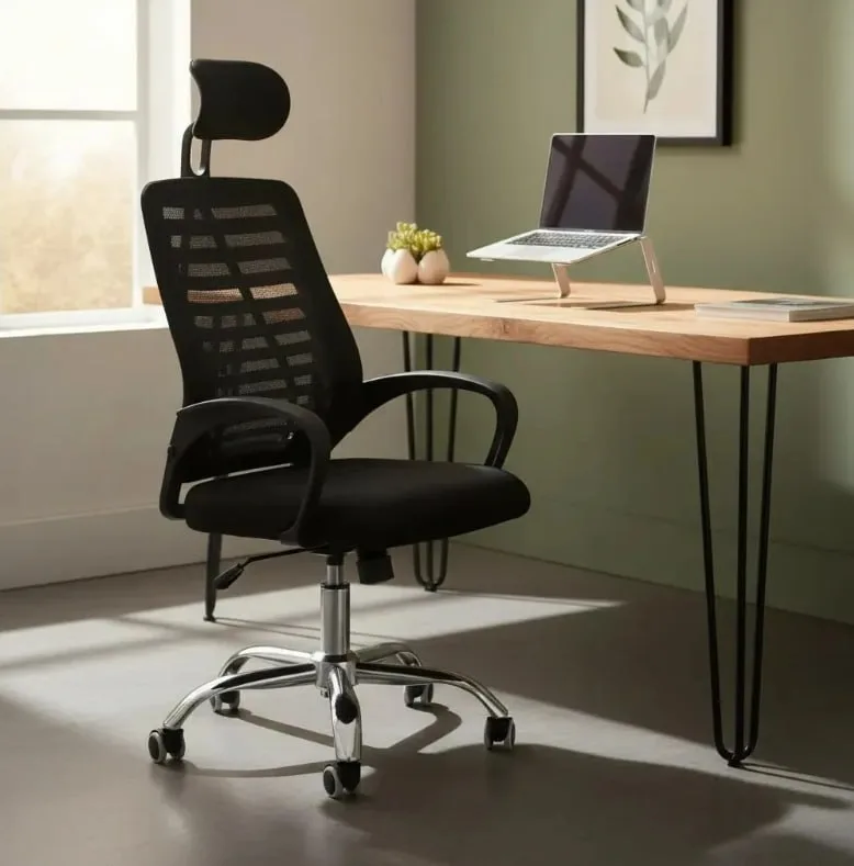 Cadeira Executiva Eike Mesh Zebra Alta Preta Giratória Ergonômica Com Reclinável
