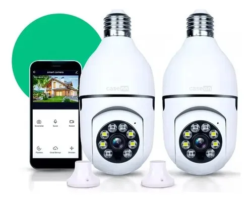 Kit 2 Câmeras Lampada De Segurança Ip Wifi Com Visão Noturna Interna Externa App Yoosee Espiã 360º Cor Branco