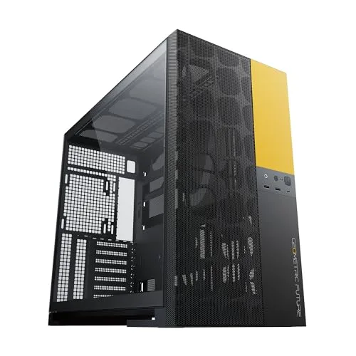 Gabinete Gamer Geometric Future Model 5 Vent Preto e Amarelo Sem Fans GEO-M5V-BY
