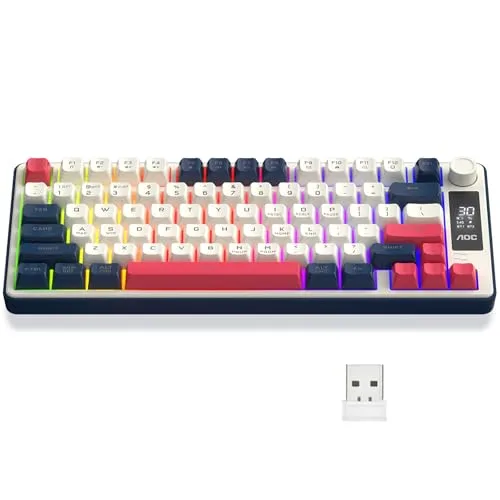 AOC GK280 Teclado sem fio 70, Bluetooth Trimodo 2.4 GHzUSB-C, Teclado Gamer RGB LED Rainbow, Ideal para Jogos e Digitação, Ergonômico, Bateria Recarregável