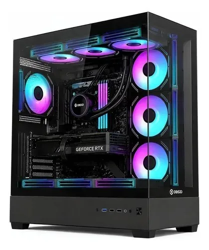 Gabinete Gamer Obsid Frame Preto Vidro Mid Tower S Fan Preto