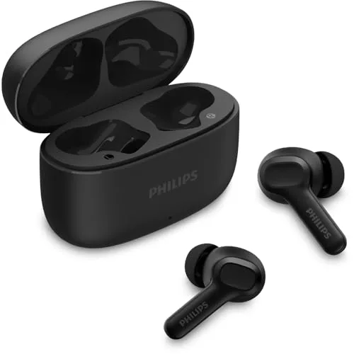 PHILIPS, Fone de Ouvido Sem Fio TWS, TAT1109BK00, Bluetooth, Com Microfone, Até 24 horas de bateria, Preto