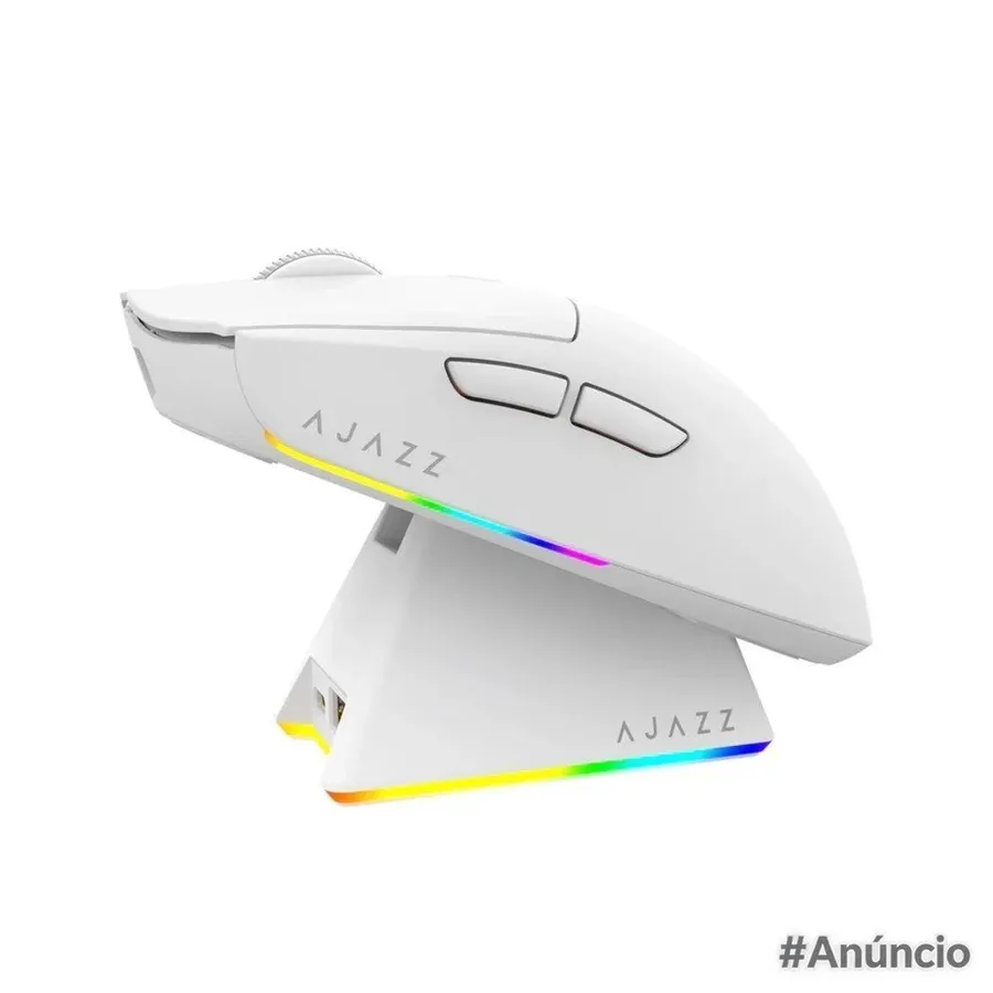 Mouse Gamer Sem Fio Ajazz Aj139 V2 12 000 Dpi Base De Carregamento Rgb 3 Modos Branco Ajazz Mouse Aj139 V2 Mc Wh