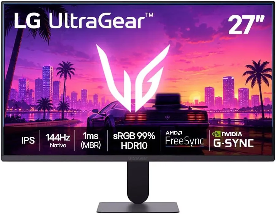 LG UltraGear Monitor Gamer 27 IPS, 144Hz Nativo, 1ms MBR, Full HD 1920x1080, HDR10, NVIDIA G-SYNC, AMD FreeSync, Preto - 27G411B