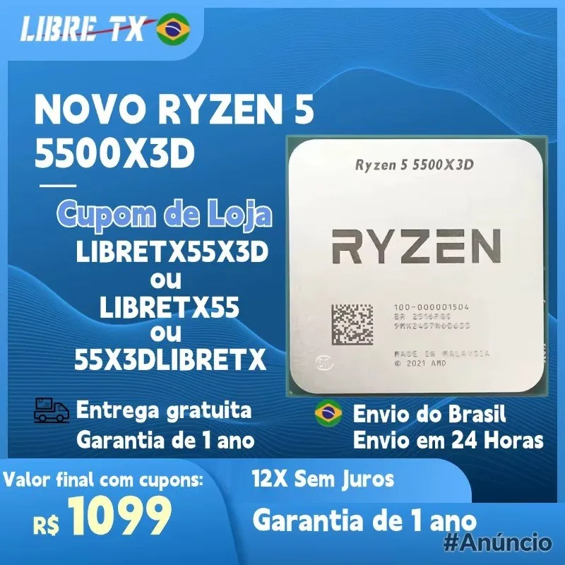 Processador AMD Ryzen 5500X3D Novo