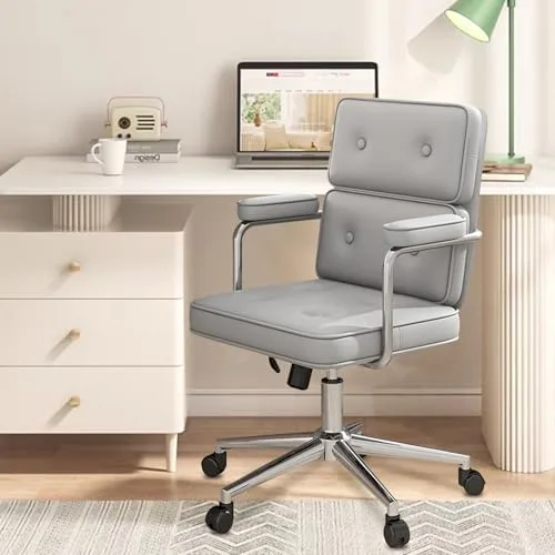 Cadeira de Escritório Compacta Python Fly  Couro Sintético Premium  Base Metálica, Design Moderno NR-17 Testado Cinza