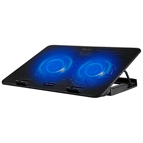 C3Tech Base para Notebook NBC-50BK 15,6 Refrigerada com 2 Coolers, Led de Iluminacao Azul, Inclinacao Ajustável em 5 niveis, com USB, cor Preta