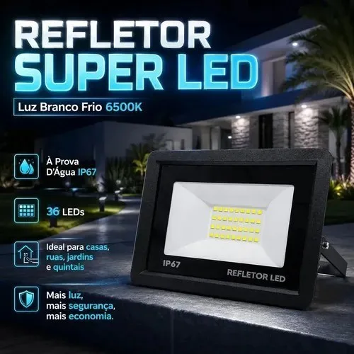 Kit 5 Refletores LED 100W IP67 à Prova DÁgua 6500K Branco Frio Bivolt