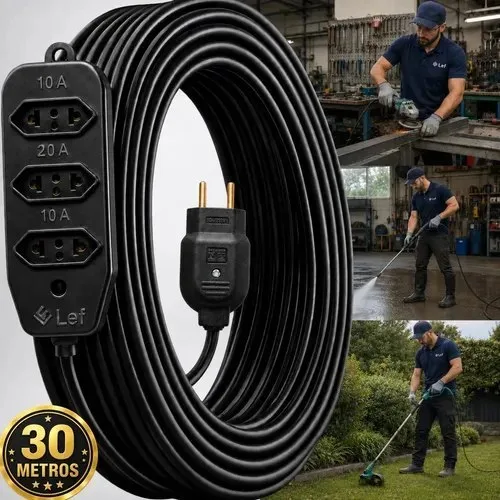 Extensão 30metros Cabo Pp Reforçada Obra Profissional 1020a Preto