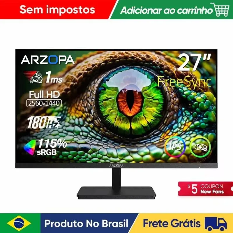Monitor Arzopa Gamer 27 QHD Fast IPS 180Hz 1Ms HDMI DP