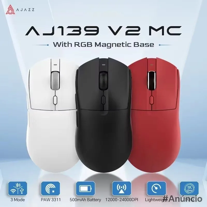 Mouse Sem Fio Com Dock Ajazz Aj139 V2 Series Paw 3311 500mAh Micro Switch Huano Tri Mode
