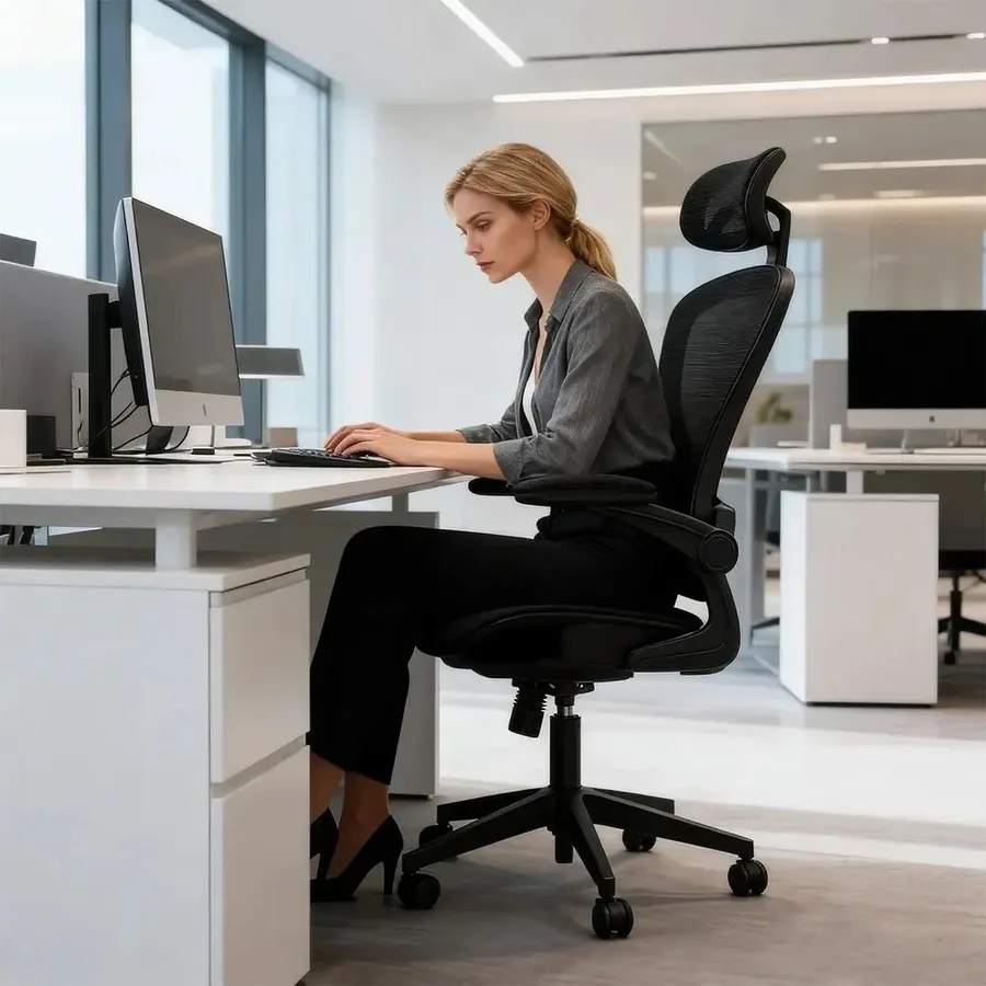 Cadeira Escritório Ergonômica Presidente com Apoio Cabeça Ajustável, Suporte Lombar, Giratória Reclinável para Home Office Python Fly Preto