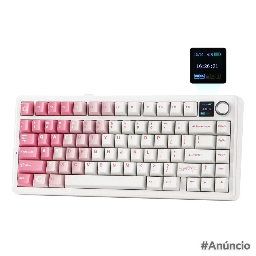 Teclado Epomaker X Aula F75 Max, Mecânico, Tela Tft, Knob de Volume