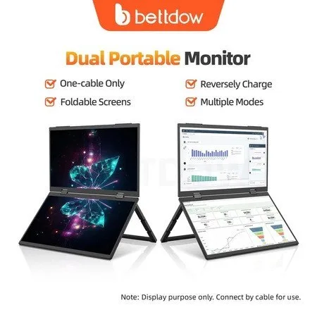 BETTDOW Monitor De Tela Dupla De 15.4 Polegadas Dobrável 315 Graus Portátil 16  9 IPS FHD Display Com Suporte HD