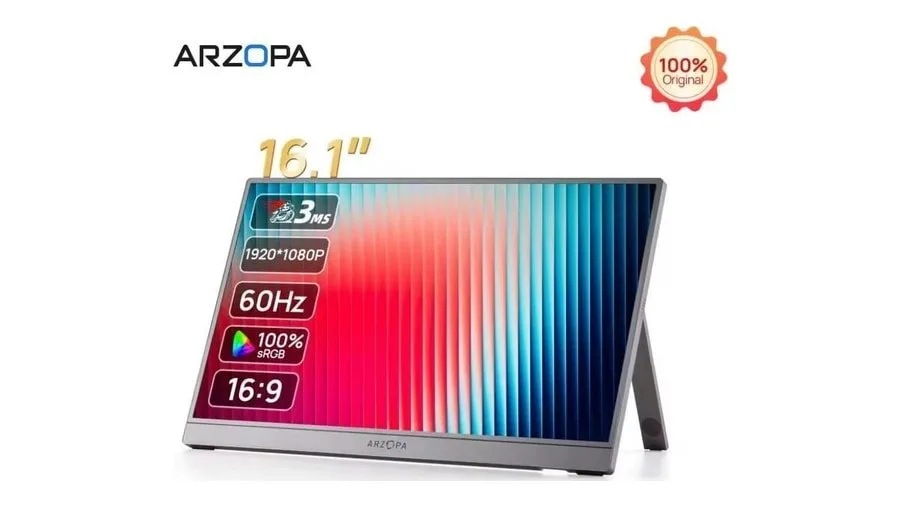 Monitor Portátil Arzopa Z1c 16,1 Ips Full Hd 1080p, 60Hz, 100 sRGB, 300cdm2, Usb-CMini Hdmi, Hdr10