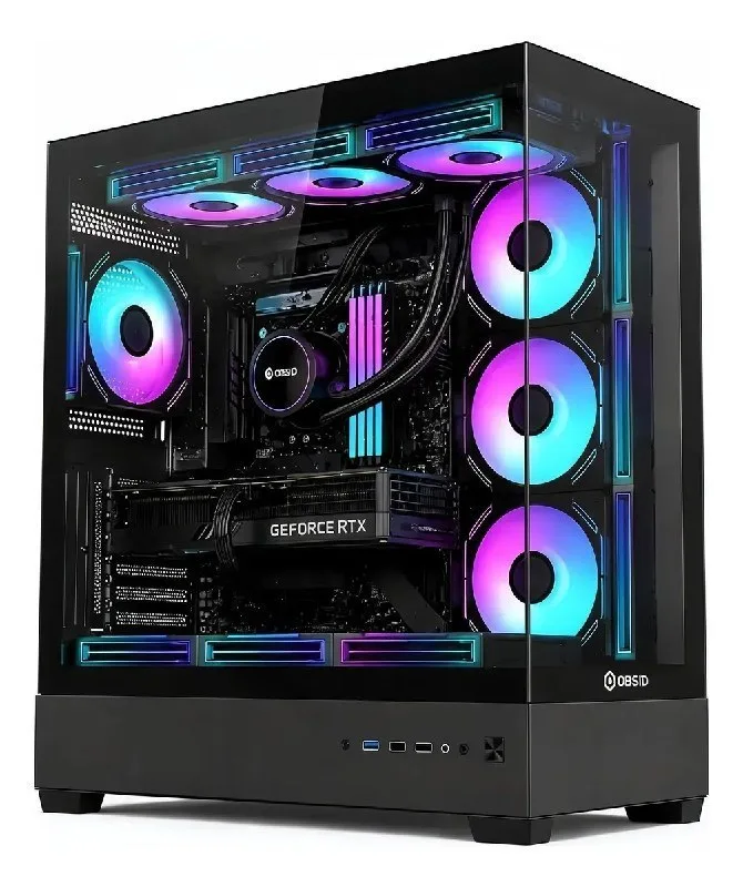 Gabinete Gamer Obsid Frame Preto Vidro Mid Tower S Fan Preto