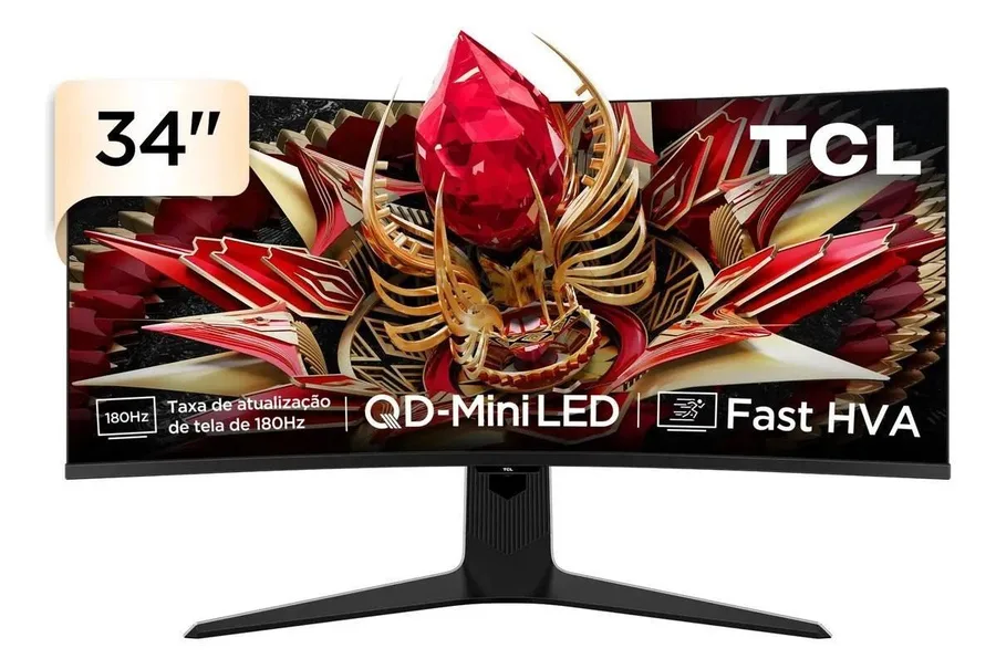 Monitor Gamer Curvo TCL 34 Polegadas QLED Mini LED WQHD R83Q 180Hz 1ms GtG HDR 1400 nits 34R83Q