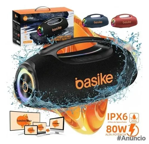 Basike Caixa de Som Portátil Com Bluetooth Boombox 80W 8000Mah 10hrs Sem fio IPX6 À Prova Dágua Com Bateria Recarregavel Luz RGB Hifi TWS Bass Forte Áudio de Alta Qualid Para TV Festa Casa Subwoofer