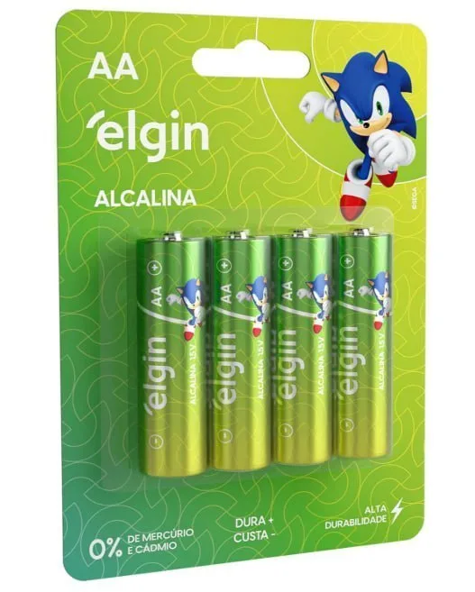 Pilha Alcalina AA Elgin com 4 unidades Comum