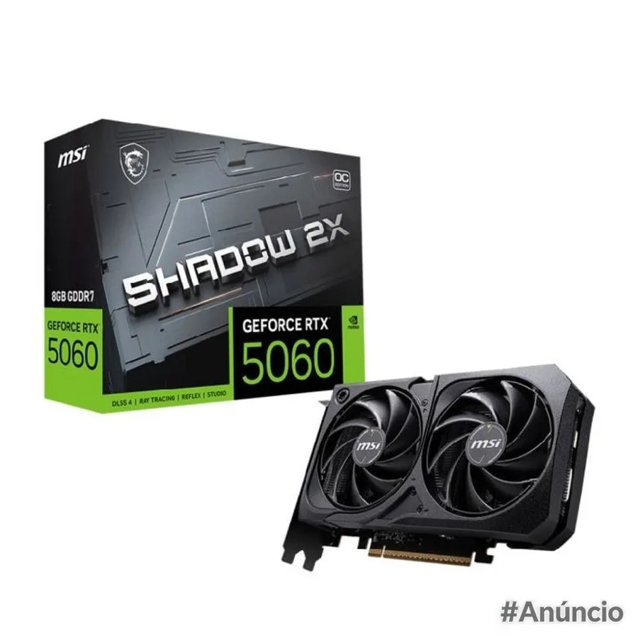 Placa de Vídeo NVIDIA GeForce MSI RTX 5060 8GB GDDR7 128BITS SHADOW 2X OC - 912-V537-037