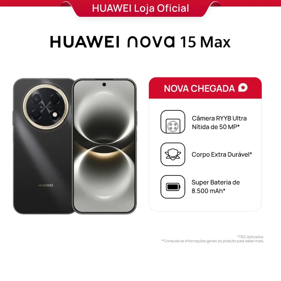 HUAWEI nova 15 Max  Smartphone  8GB256GB  Câmera de 50 MP  Bateria de 8.500 mAh