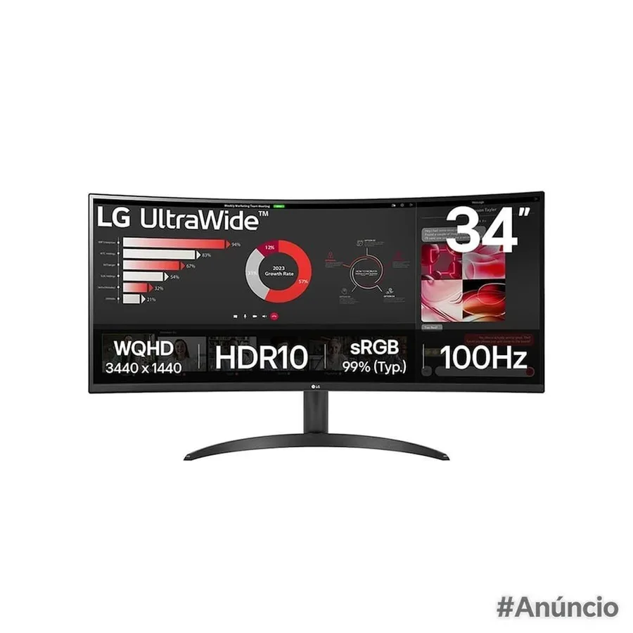Monitor Curvo 34 UltraWide WQHD 34WR50QK-B 100Hz HDR10 LG