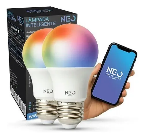 Kit 2 Lampadas Led Pera Smart Inteligente Wi Fi 2.4ghz Alexa Google 10w Rgb 2700k6500k Branco Quenteneutrofrio E27 Cod 290028177-2 Avant Neo