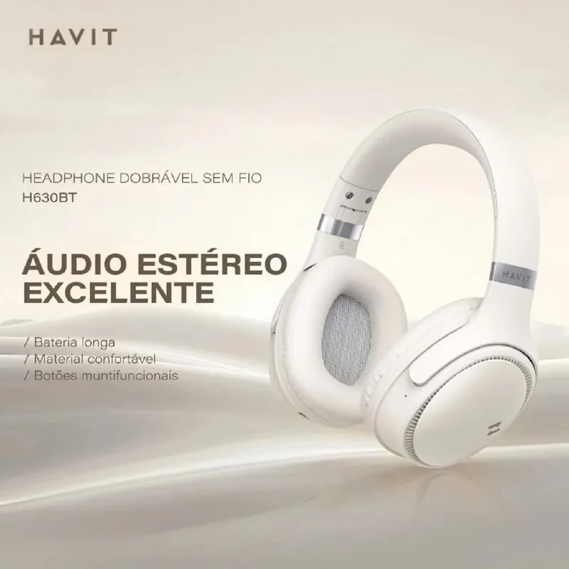 Fone De Ouvido Sem Fio HAVIT H630BT Headphone Gamer Bluetooth 5.3 Multiponto On-ear 3D 55h ENC