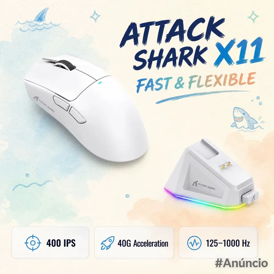 Mouse Sem Fio com Dock Attack Shark X11, Sensor PAW3311