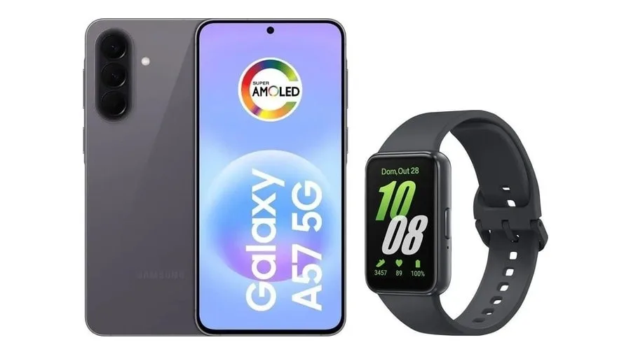 Smartphone Samsung Galaxy A57 128GB Cinza 5G Smartband Samsung Galaxy Fit3 Grafite