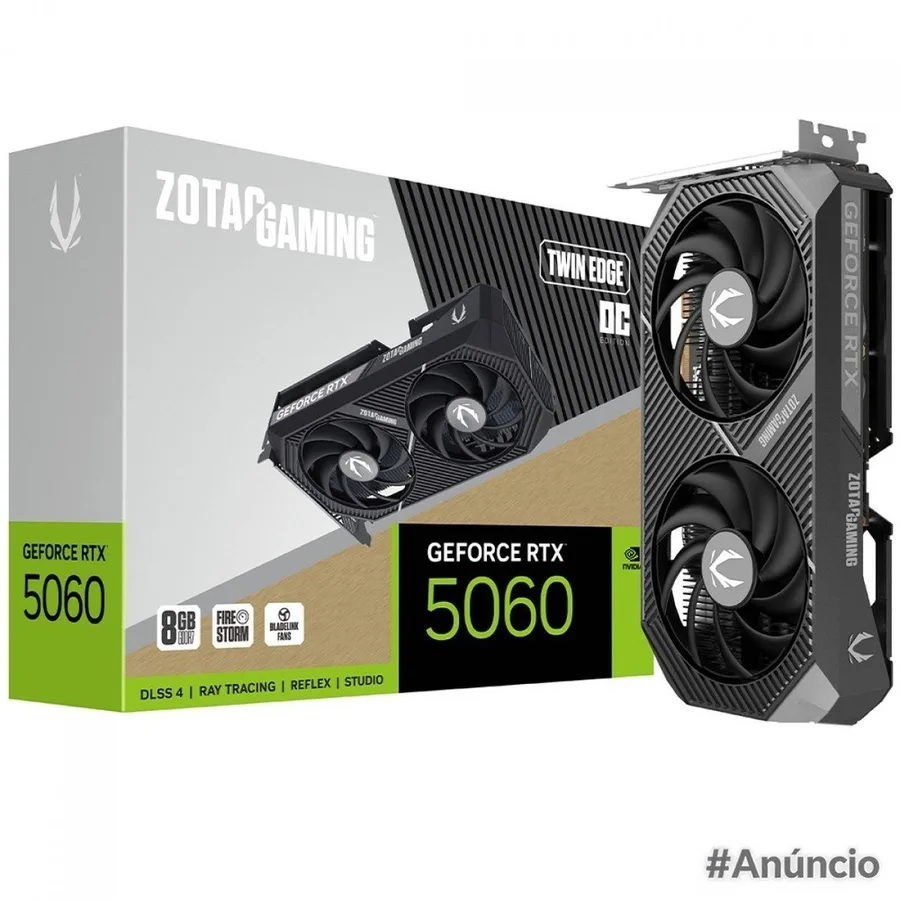 Placa de Vídeo Zotac RTX 5060 Twin Edge OC, 8GB, GDDR7, 128-bit, ZT-B50600H-10M