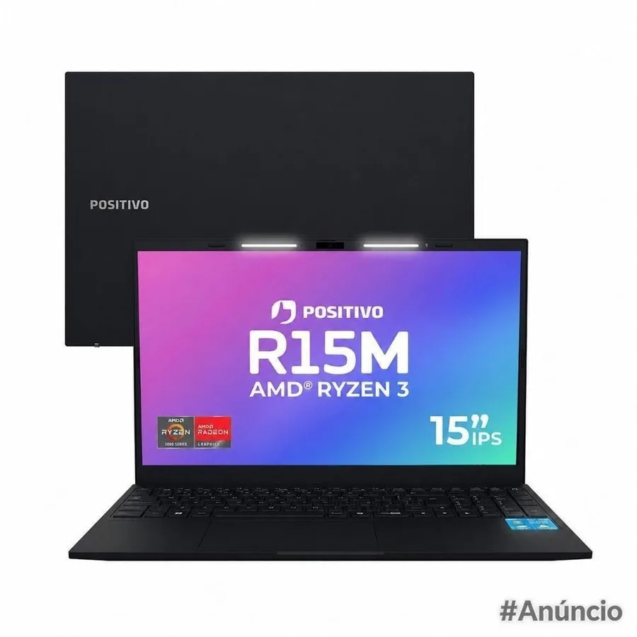 Notebook Positivo Vision R15M AMD Ryzen 3-7330U Linux 8GB RAM 512GB SSD Wi-Fi 6 Tela 15 Full HD IPS - Minitela - Preto
