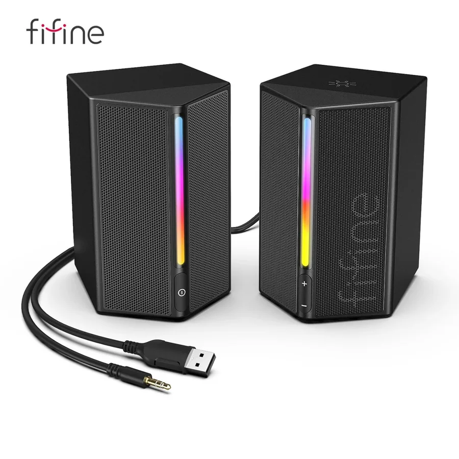 Caixa De Som Fifine A20, Estéreo, Rgb, Usb3,5, Preto