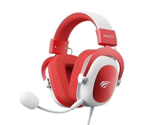 Havit Headphone Fone de Ouvido H2002d Red, Gamer, com Microfone, Falante 53mm, Plug 3, 5mm compatível com XBOX ONE e PS4, HV-H2002d Cor Vermelho e Branco
