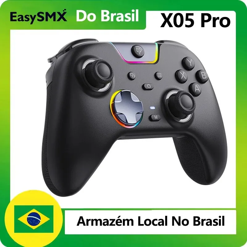 Controle Sem FIo EasySMX X05 Pro Rgb, Hall Effect, Botões Programáveis, Conexão Tri Mode, 1000hz  1000mAh