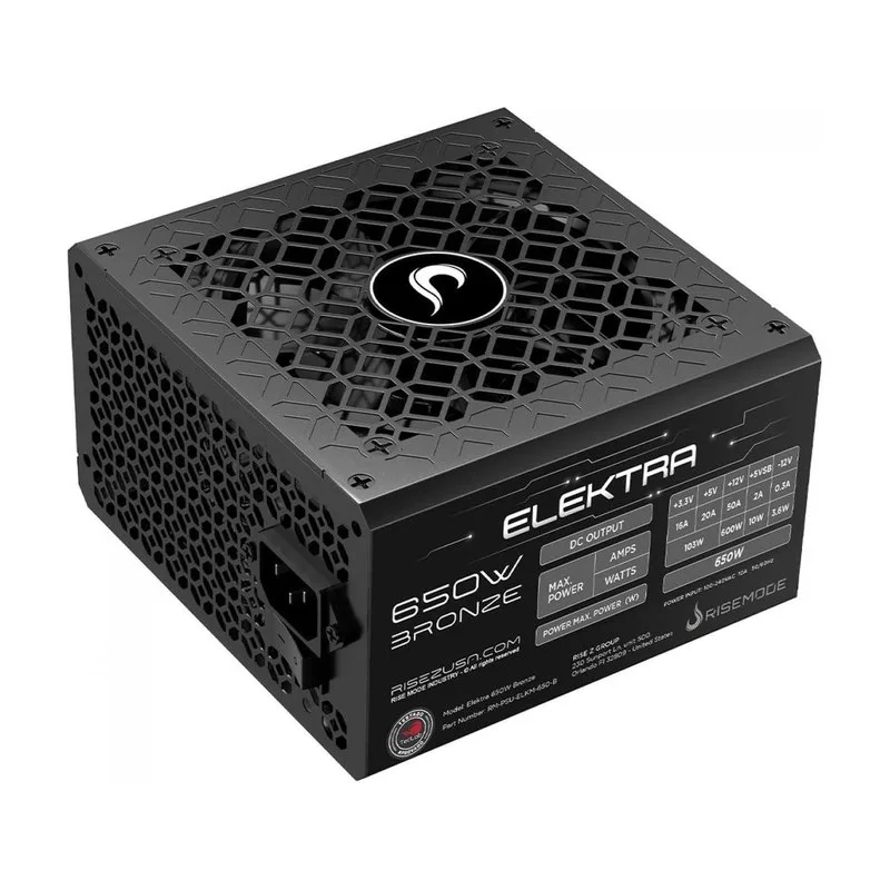 Fonte Rise Mode Elektra, 650W, Full Modular, 80 Plus Bronze, PFC Ativo, Preto, RM-PSU-ELKM-650-B