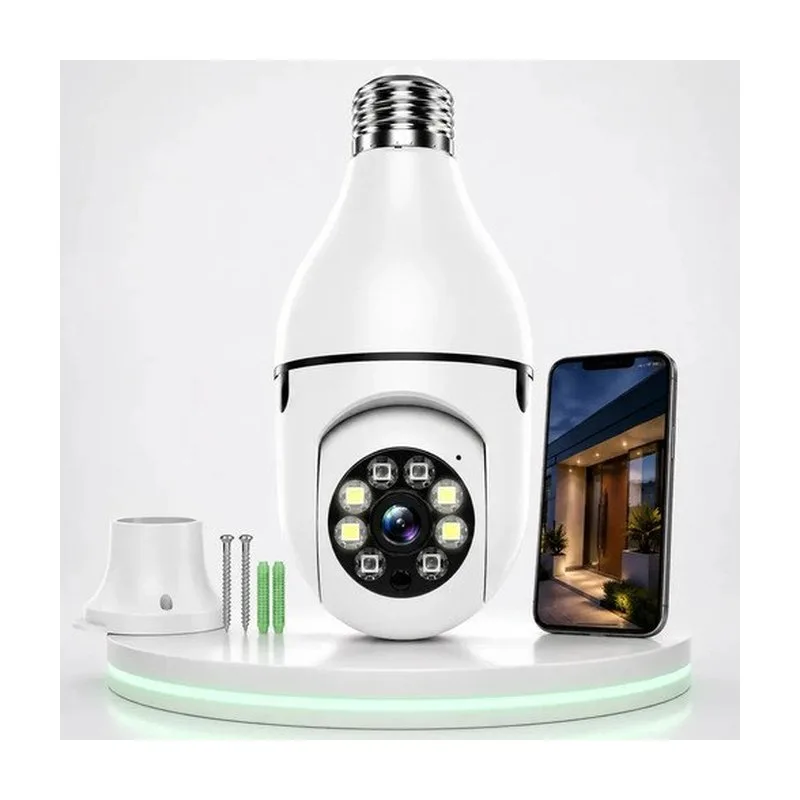 Câmera De Segurança Lâmpada Panorâmica Wi-Fi 1080p Sensor Movimento 355º Visão Noturna