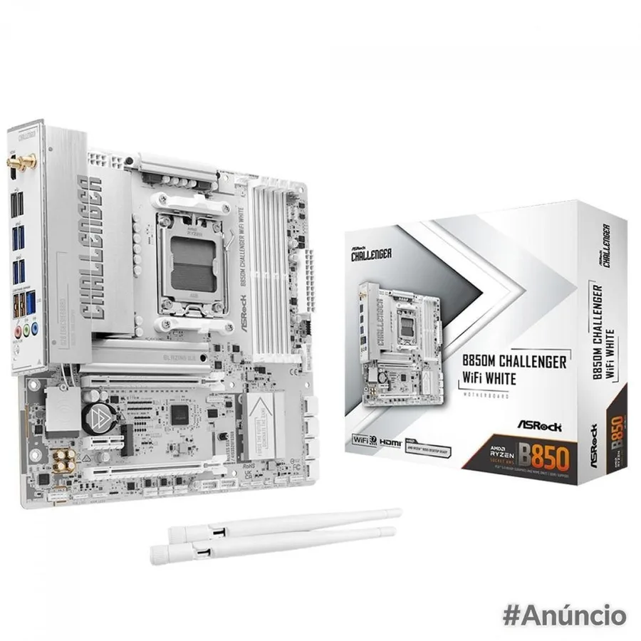 Placa Mãe ASRock B850M Challenger WiFi White, Chipset B850, AMD AM5, mATX, DDR5, Branco