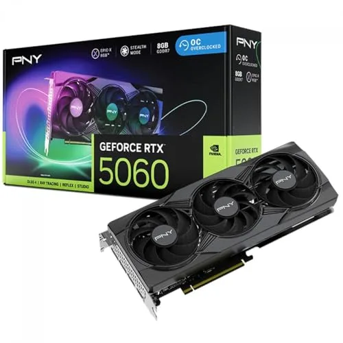 Placa de Vídeo Pny Nvidia Geforce Rtx 5060 Epic-x Rgb Oc Triple Fan, 8GB, Gddr7, Dlss, Ray Tracing, Vcg50608tfxxpb1-o-tf