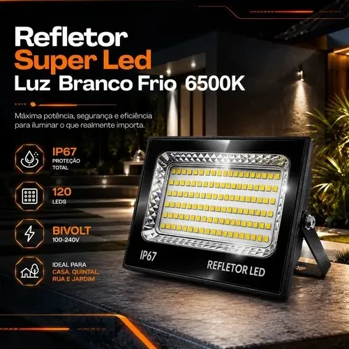 Kit 4 Refletor Led 400w Prova Dágua Holofote Cor da carcaça Preto Cor da luz Branco-frio BG SHOPPING